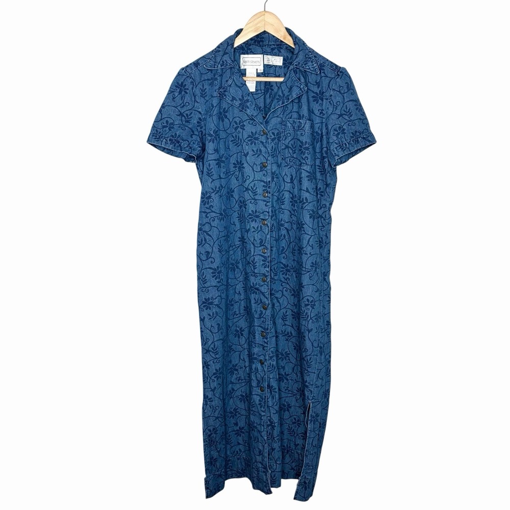 Vintage Floral Denim Midi Dress Womens Size 10 Coastal Cowgirl Western Indie
